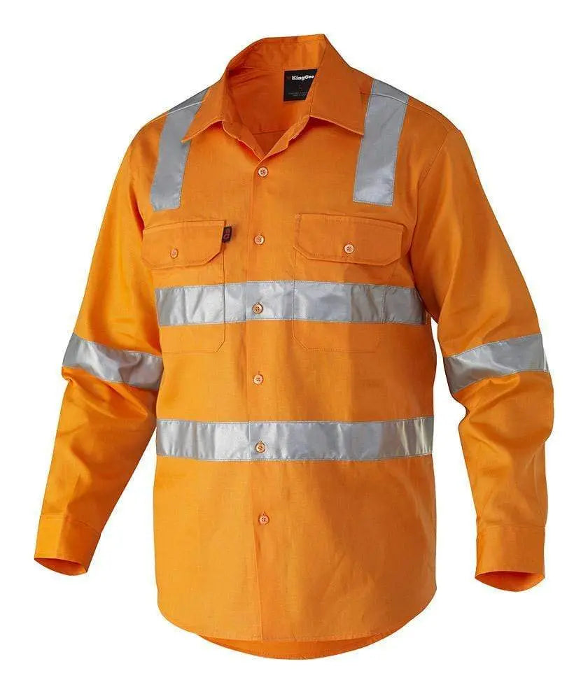 KingGee Hi-Vis Reflective Shirt Long Sleeve Cross Pattern K54055 Metro Workwear.